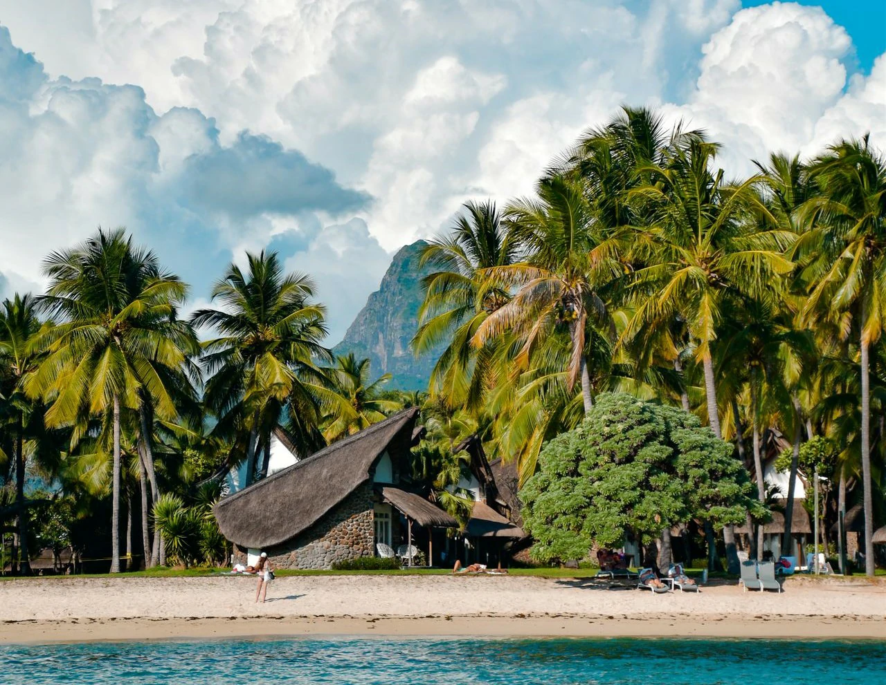 Plage, petite maison et cocotier à Maurice